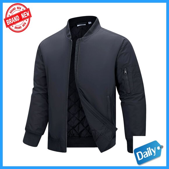 Men's Quilted Bomber Jacket Waterproof Windbreaker Lightweight Padded Casual